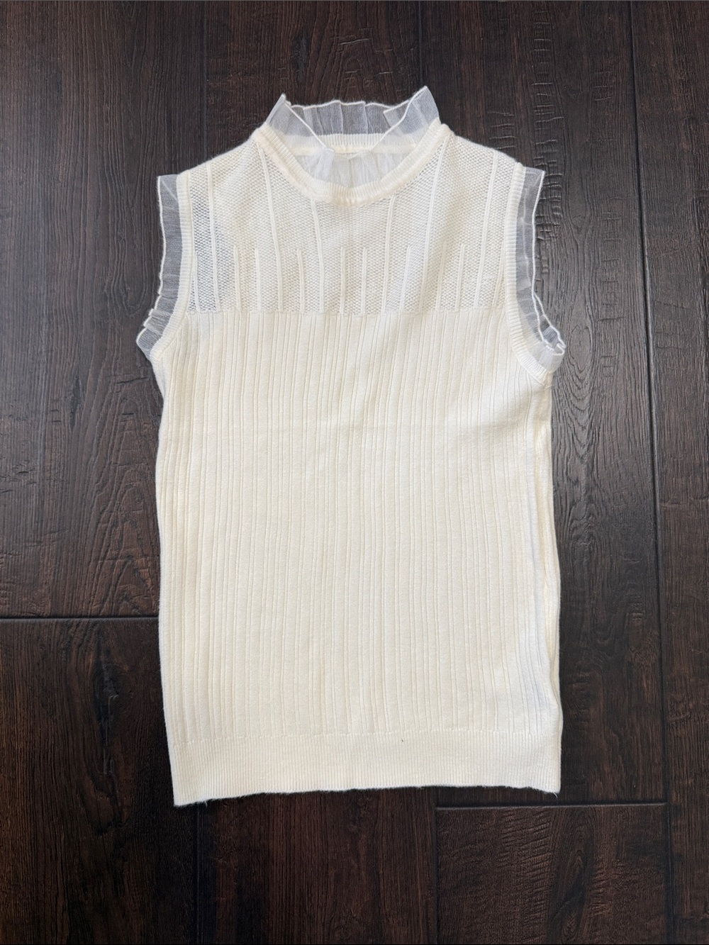 Chicwish Ivory Sheer-Trim Sleeveless Knit Tank Small NWOT